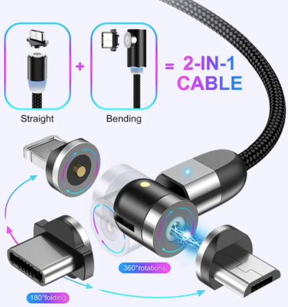 Cable de Carga Magnetica 3 en 1 con Rotacion 360º + 180º